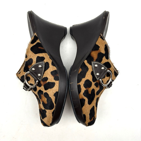 Cole Haan D18331 Leopard Print Cow Hair D-ring Brown Leather Wedge Clogs 6B - Picture 14 of 16